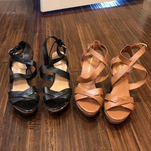 Franco Sarto Black and Tan Cork Wedges Size 8.5